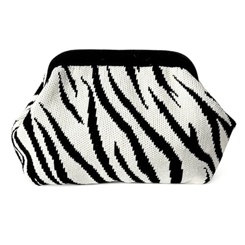 GRUMOTA Zebra Print Clutch Purse for Women Knit Crochet Striped Evening Bag