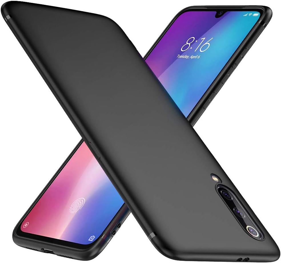 Peakally Xiaomi Mi 9 Case, Black TPU Cover Phone Case Matte Finish Slim Profile Phone Protectors for Xiaomi Mi 9 [Supports Wireless Charging]-Black