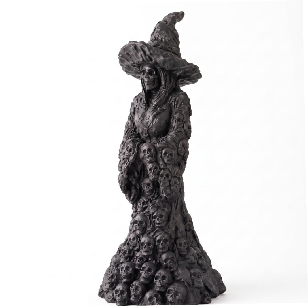 Licsaliwe Halloween Lamp, Gothic Halloween Witch Decor Skeleton Eco-friendly Resin Witch Statue With Built-in Button Lights For Party & Yard Black
