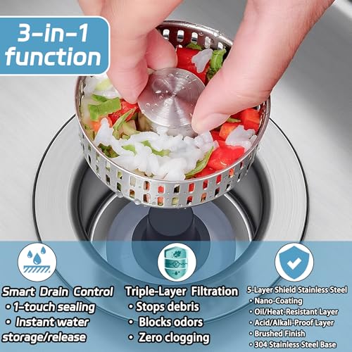 Colador para desagüe de cocina 3 en 1 acero inoxidable miniatura 2