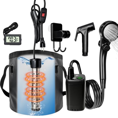 Rechargeable Camping Shower with Heater,1500W Water Heater,6000mAh Shower Pump with LED Display...
