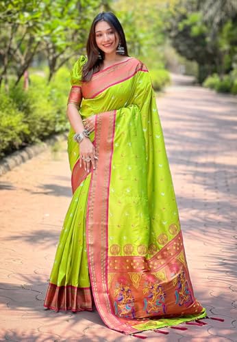 Image of SGF11 Women's Kanjivaram Paithani Soft Silk Saree With Unstitched Blouse Piece