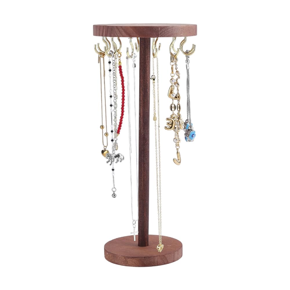 Support à bijoux en bois 25 cm avec 12 crochets dorés