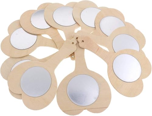 10pcs Espejo De Mano De Madera Sin Terminar Juguetes De Madera Para Niños DIY Artesanía De Madera Juguete - Corazón