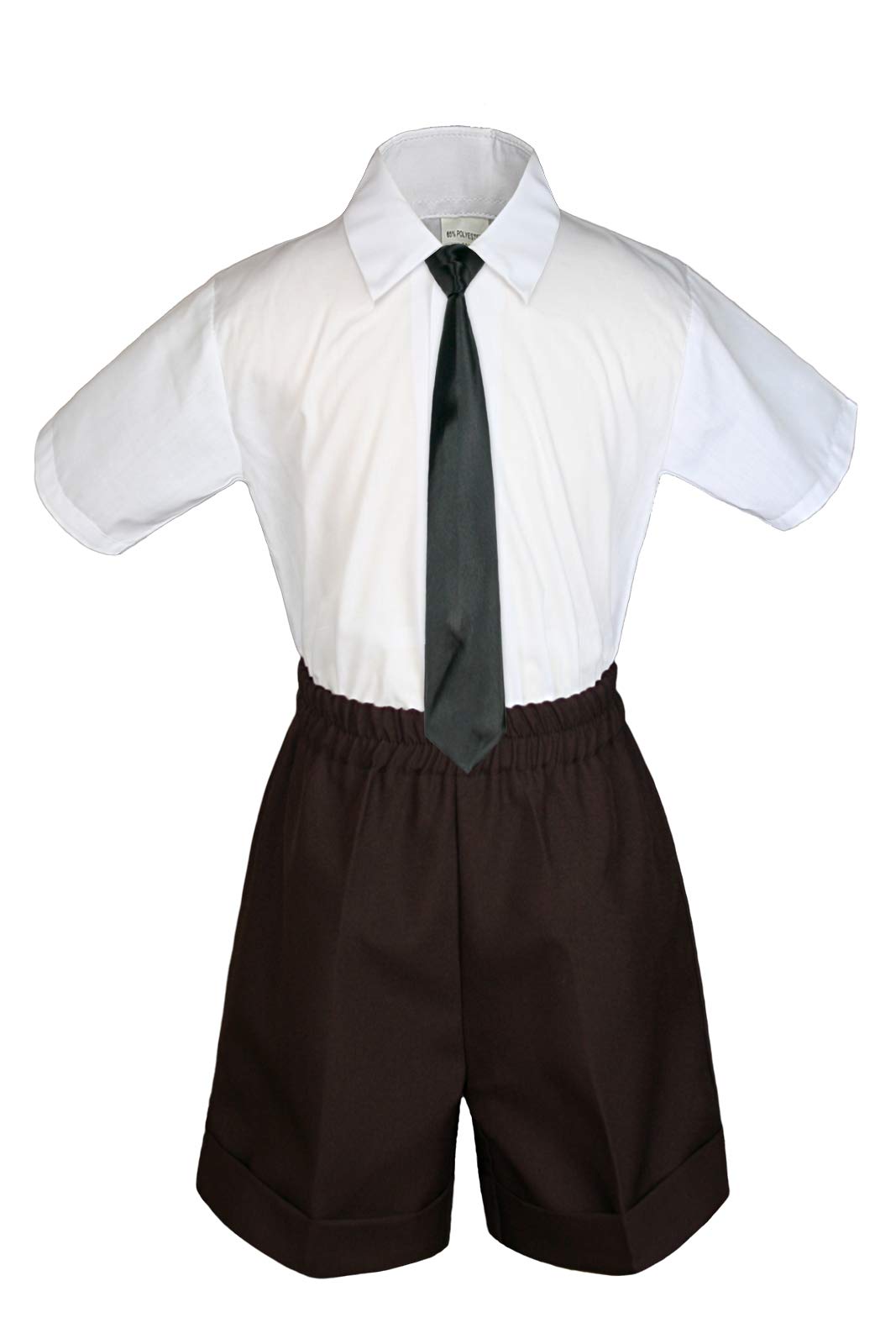 MILLTEX 3 Pieces Set Formal Party Wedding Color Satin Necktie Shirt Brown Shorts Set New Born Baby Boy Toddler Sm-4T (M (6-12 Months Old), Brown)