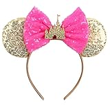 MADO Mouse Ears Headband for Women Girls, Glitter Sparkly Mouse Ears Princess Dress up Accessories Decorations for Women Girls park ears hair accessories (GOLD PINK PALACE)