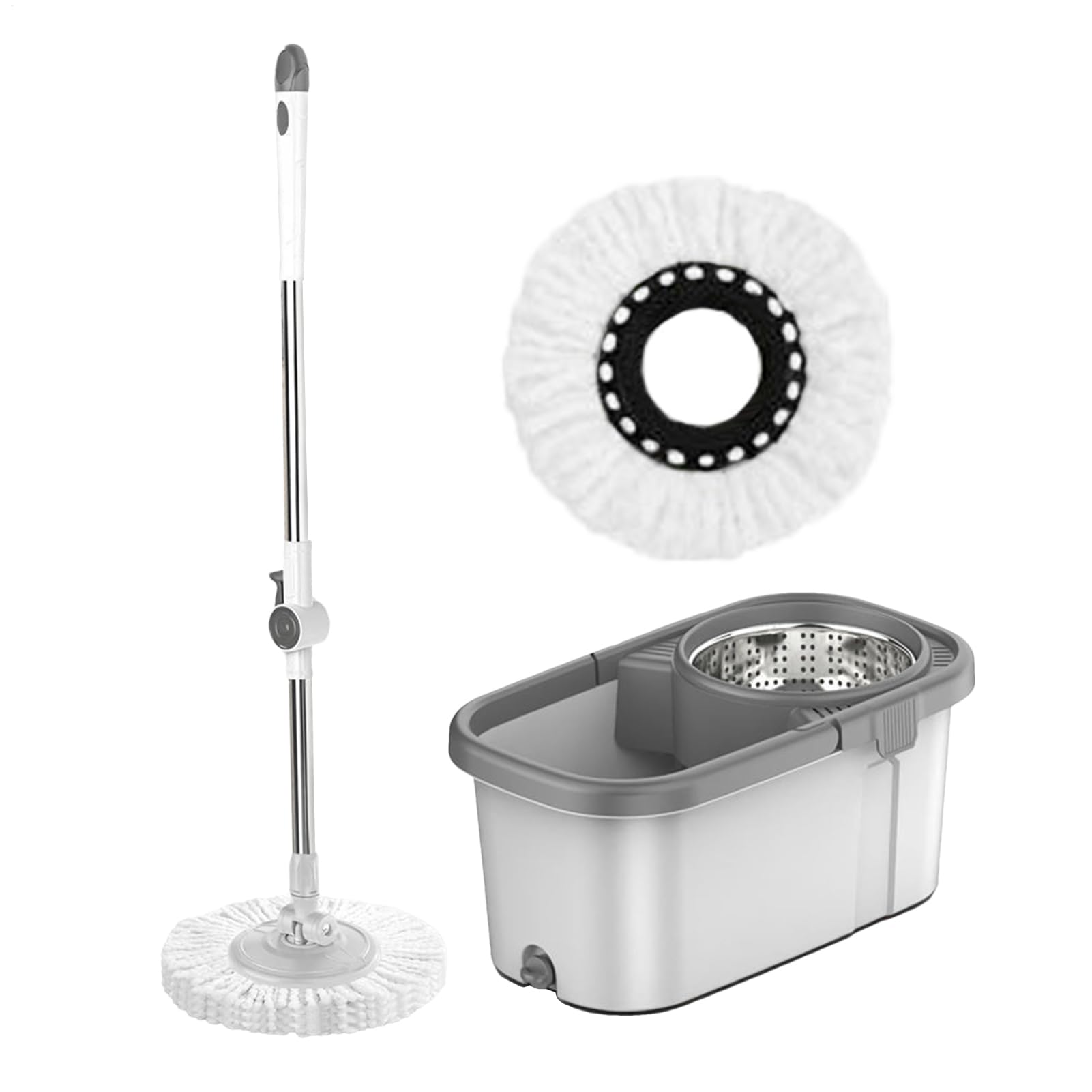 Set Fregona Cubo Mango Ajustable Ligero | Kit Cubo Giratorio Con Escurridor Para Suelos de Hogar, incluyendo Azulejos, Mármol, Cocina, Baño y Sala de Estar