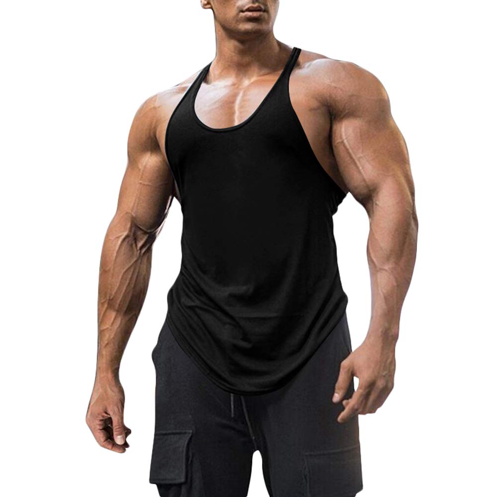 EsoboMen's Cotton Workout Tank Tops Dry Fit Gym Bodybuilding Training Fitness Sleeveless Muscle T Shirts