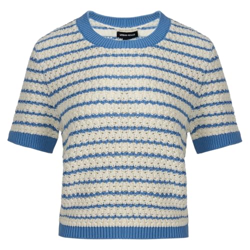 Image of URBAN REVIVO Women's Short Sleeve Sweaters Crewneck Knit Tops Casual Striped 2025 Trendy Soft Summer Blouses