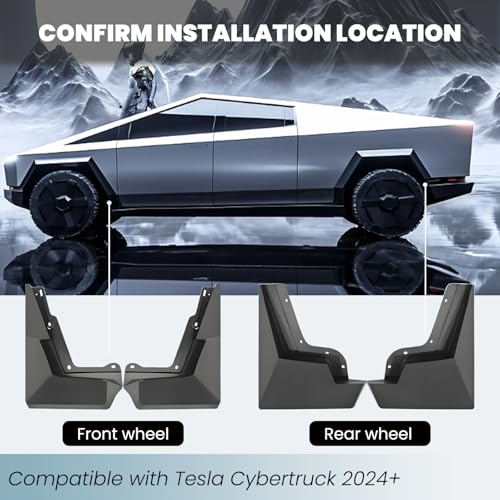 Image of Mud Flaps Compatible with Tesla Cybertruck 2024+ | No Drilling, All-Weather Splash Guards for Front & Rear | Full-Surround Protection, Winter Mud and Dirt Defense (Set of 4)