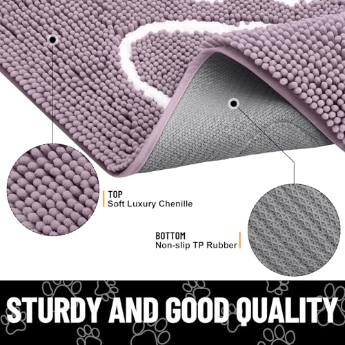 Image of Smiry Dog Door Mat for Muddy Paws, Absorbent Dirt Trapper Non Slip Quick Dry Washable Chenille Mat for Mud Dogs, Entry Rug for Indoor and Outdoor (40x32 Inches, Deep Plum and White)