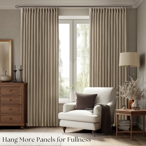 Image of Dark Brown Semi Sheer Pinch Pleated Linen Curtains 40 X 90 Inch Long Drapes | Dining Room Bedroom Apartment, Faux Linen Textured, Hook Rings Memory Shape, Shabby Chic Farmhouse, Light Filtering Privacy