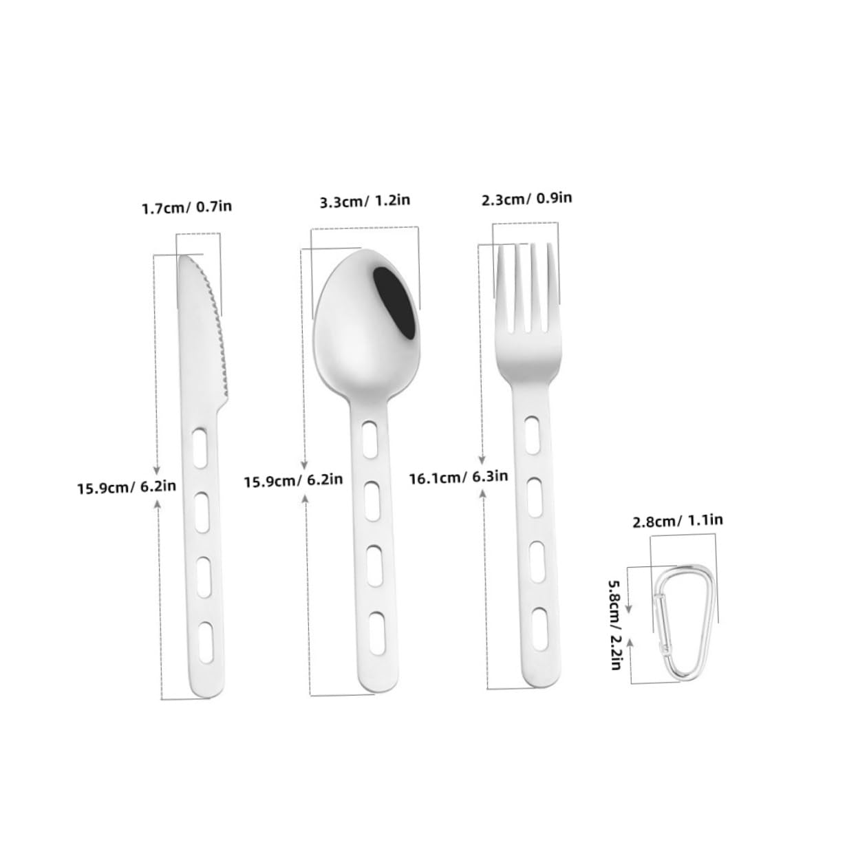 KOMBIUDA Travel Camping Utensils Set 3-Piece Fork Knife Spoon Stainless Steel Cutlery Kit Carabiner