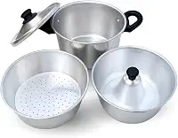 Panela 3 em 1 Multifuncional, Alumínio Polido, Conjunto com Panela Principal, Forma para Banho-Maria e Cesto Vapor, 2,5 Litros