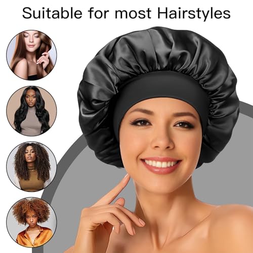 Binnan 2 Stück Seidenhaube Verstellbar Haarhaube Seide,Nacht Schlafhaub,Seide Locken Atmungsaktive Schlafmütze,Wiederverwendbare Schlafhaube,Bonnet Sleep Cap für Damen und Mädchen