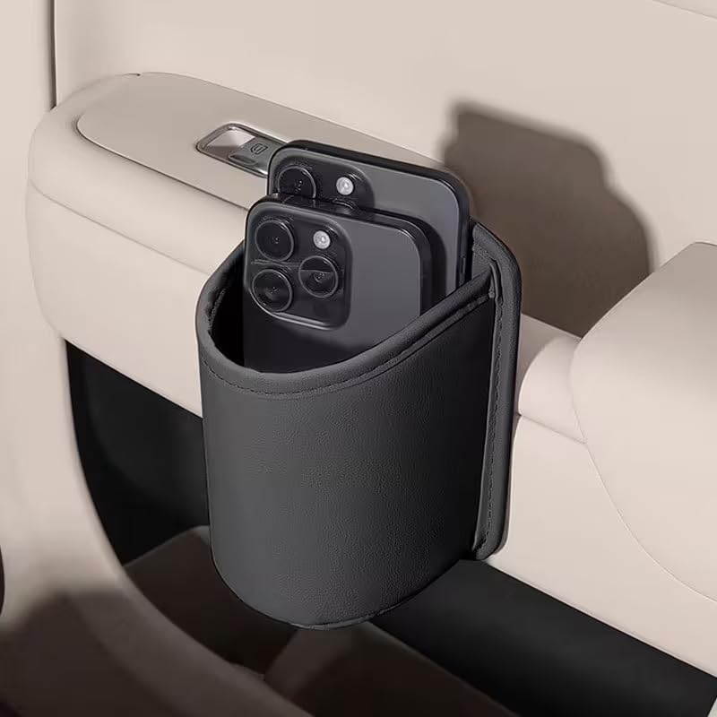 Portavasos para puerta de carro en cuero PU con caja de almacenamiento miniatura 4