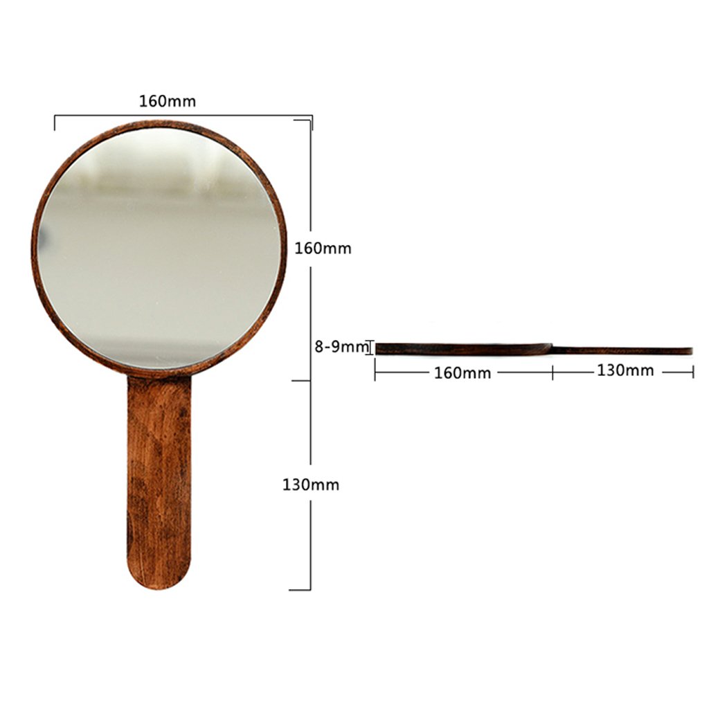 Makeup Mirror Retro Wood HD Portable Beauty Salon Handheld Mirror Professional Hand Mirror Hairdressers Paddle Mirror Tool