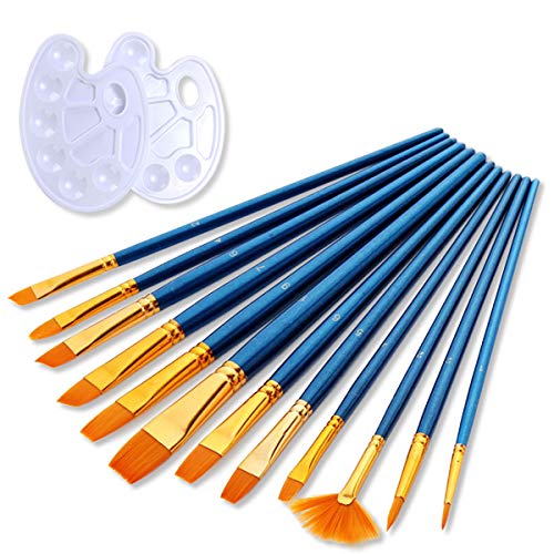 14 Pinsel, professionelle Pinsel, darunter 2 Farbpaletten für Aquarell-, Acryl- und Ölgemälde, sehr gut geeignet zum Malen auf Leinwand, Keramik, Ton, Holz und Modellen