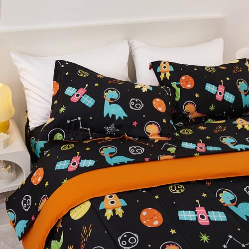 Image of Yibeizi Kids Twin Bed Comforter for Boys Space Dinosaur Bedding Sets