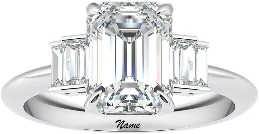 1.38CT. tw. Moissanite Engagement Ring for Her, S925 Silver 10K/14K/18K White Gold Retro Emerald Cut Wedding Ring, Non-Personalized, for Women Ladies Engagement Wedding (Size: 7)