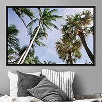 Framed Canvas Wall Art Palm Tree Colorful Cool Group Multicolor Photography Places Realism - 16x24 inches