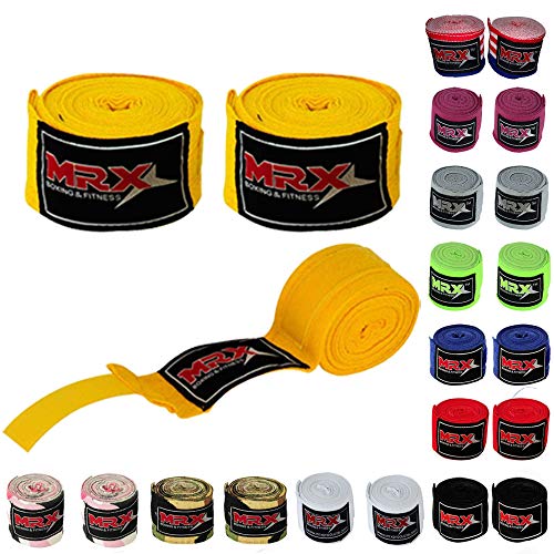 MRX BOXING & FITNESS Boxing Hand Wraps 100% Cotton Multi Colors Great for MMA Boxing Muay Thai Kick Boxing Training 160 Length (Yellow)