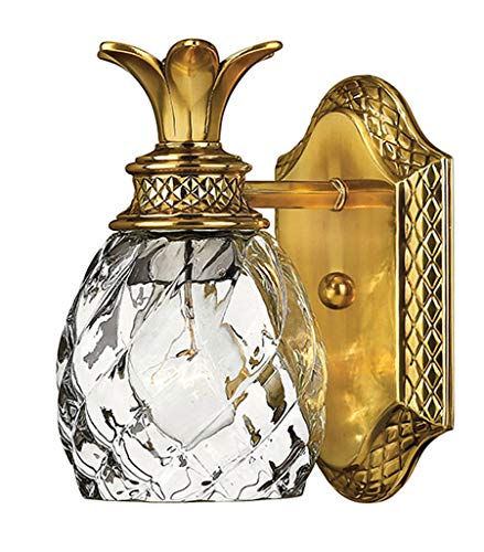 Hinkley Plantation Small Single Light Bath Vanity Sconce - Pineapple Motif, 1-Light, Clear Optic Glass, Brass - Burnished Brass Finish