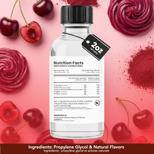 Image of Dolce Flav Natural Cherry Extract - 2 oz Water-Soluble Pure Cherry Flavoring Drops for Baking, Drinks & Desserts | Highly Concentrated | Sugar Free | Allergen Free | Made in USA