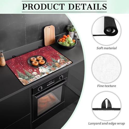 Image of Christmas Snowman Gingerbread Extra Large Stove Top Covers Water & Heat Resistant Mat for Kitchen Folding Square Glass Countertop Protector with Hooks Easy to Clean Christmas Decor