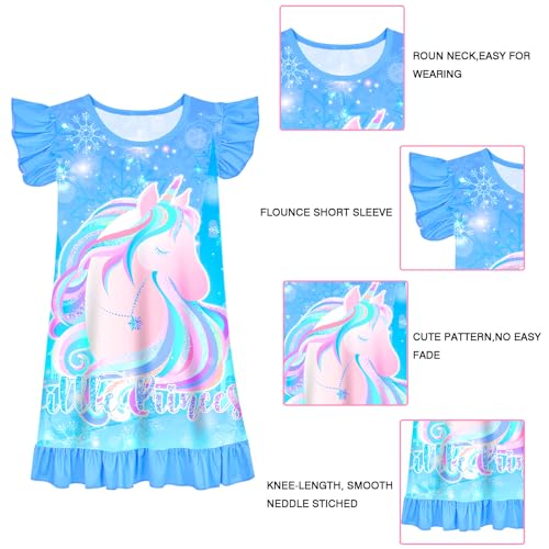 Image of Sylfairy 2pcs Girls Nightgowns, Unicorn Nightgown Princess Pajama Dresses for Girls Sleepwear Nightie