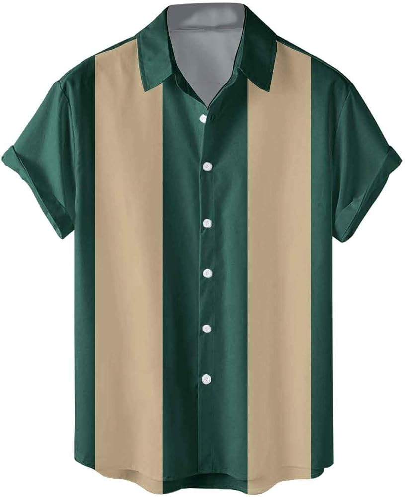 Chemise De Bowling Homme Style Rockabilly - Coton, Manches Courtes, Bicolore, Coupe Décontractée
