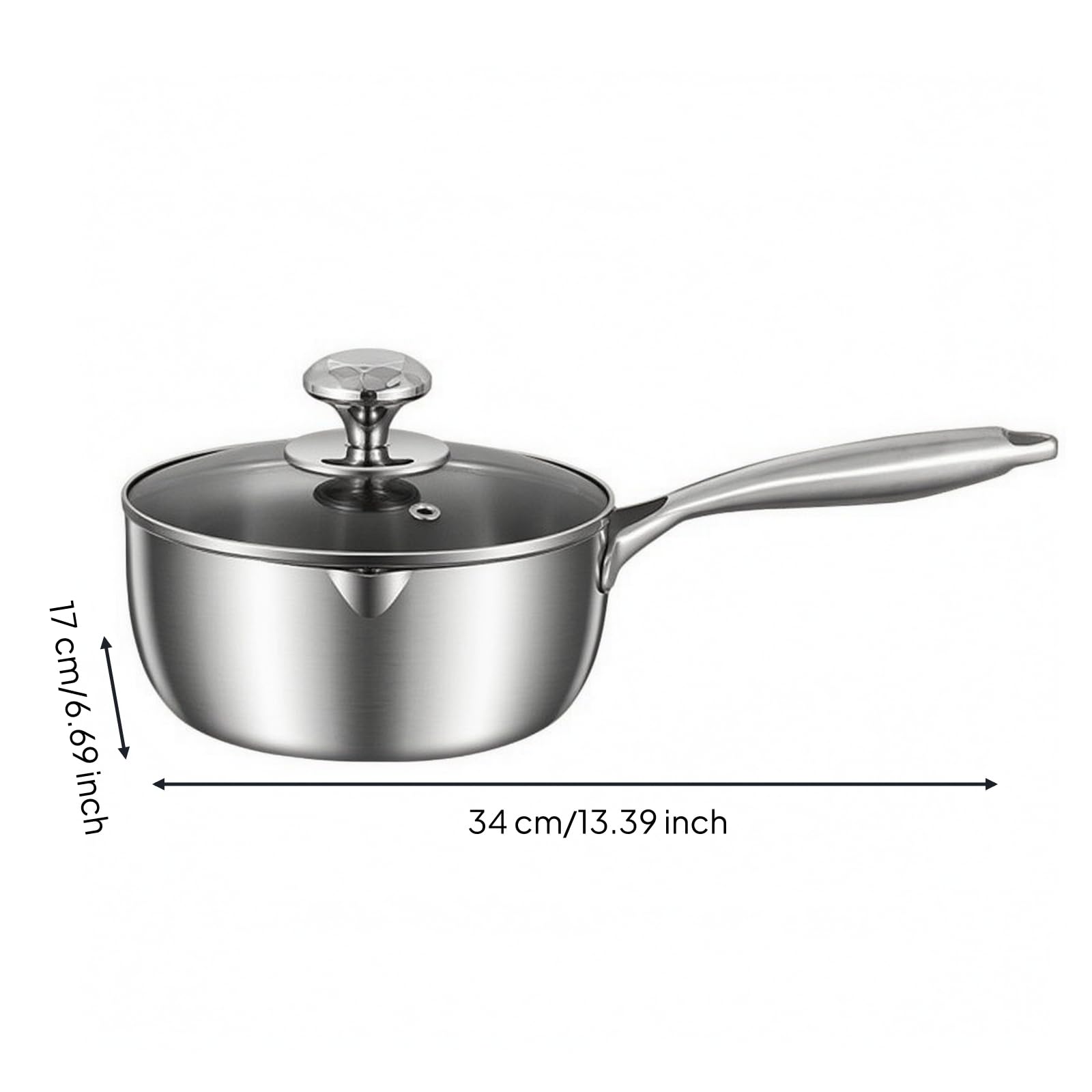 Stieltopf aus Rostfreiem mit Glasdeckel Und Dampföffnung Kochgeschirr mit Eingebautem Ausguss für Kräftige Soßen Kleine für Eintöpfe Und, 16 Cm