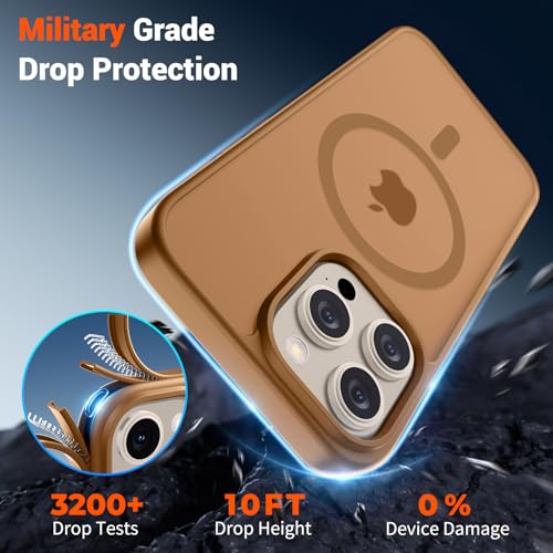 Image of SUPFINE Magnetic for iPhone 15 Pro Case (Compatible with MagSafe) (Military Grade Drop Protection) Translucent Matte Shockproof Phone Cover,Brown