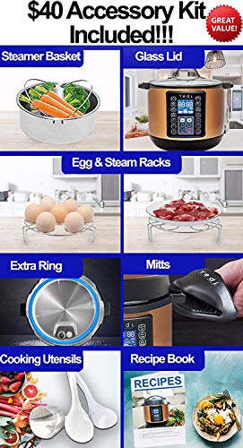 Yedi 9-in-1 Total Package Instant Programmable Pressure Cooker, 6 Quart, Deluxe Accessory kit, Recipes, Pressure Cook, Slow Cook, Rice Cooker, Yogurt Maker, Egg Cook, Sauté, Steamer, Copper