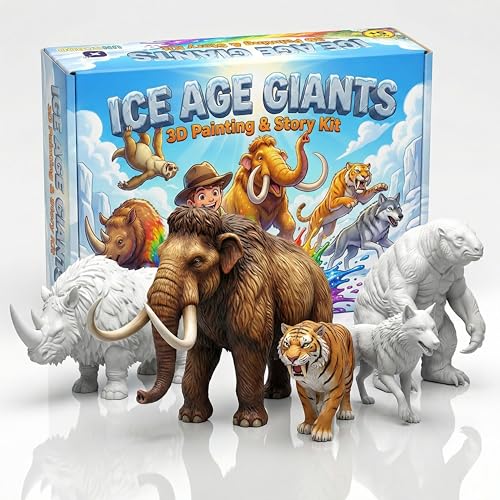 Image of Unscroo DIY 3D Model Painting Kits - Dinosaurs, Ice Age Animals & Unicorns - 3D Printed Art & Craft Hobby Gift for Kids, Teens & Adults - Return Gift Sets (Ice Age Giants (5-Pack))