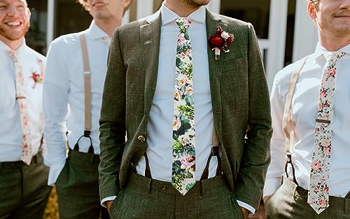 Image of Mantieqingway Floral Ties for Men Skinny Cotton Tie Flower Necktie