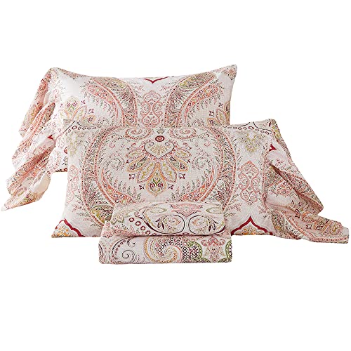 Abreeze Juego de sábanas con estampado de cachemira rosa, juego de ropa de cama estilo bohemio, decoración de granja, juego de ropa de cama de lujo de 4 piezas, medallón de damasco bohemio, algodón