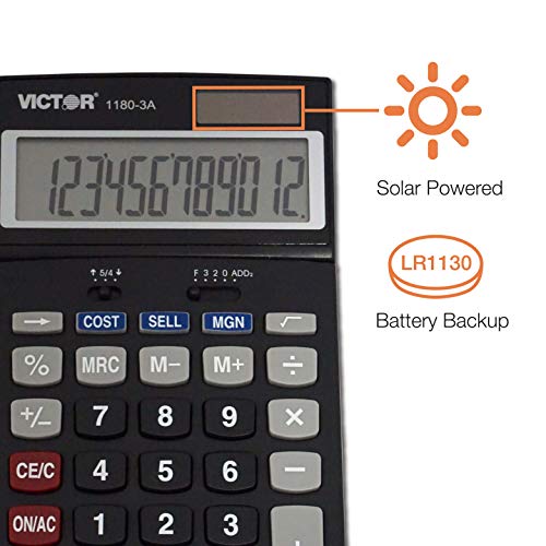Victor 1180-3A 12-Digit Standard Function Calculator, Battery And Solar Hybrid Powered Adjustable Angle Lcd Display, Great For Home And Office Desks, Black #TOP3