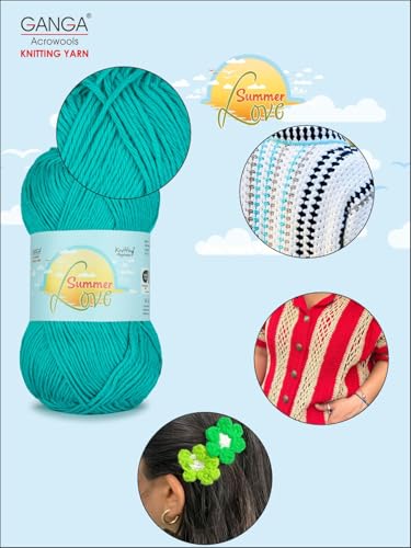 Image of Ganga Acrowools Summer Love - Sport Weight - Cotton Yarn -Oekotex Class L Certified - Pack of 1-50 GMS Per Ball (Persian Green)