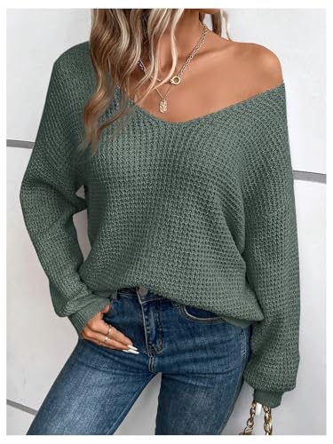 Floerns Women's Twist Tie Back Dolman Sleeve Pullover Loose V Neck Knitted Sweater Tops2