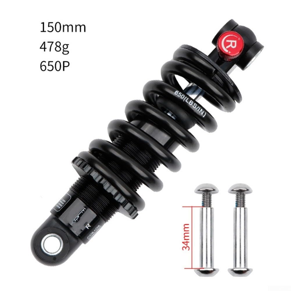 Ammortizzatore posteriore per mountain bike da discesa, molla elicoidale in lega di alluminio con regolazione di rimbalzo e precarico, nero, lunghezza 150 mm (165 mm x 650)