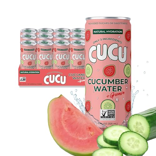 Image of CUCU Pressed Cucumber + Guava Water - Real Juice from Fresh Cucumbers and Guava with Vitamin C, Electrolytes & Antioxidants - No Sugar Added, Non-GMO - 11 fl oz Cans, 12 Pack
