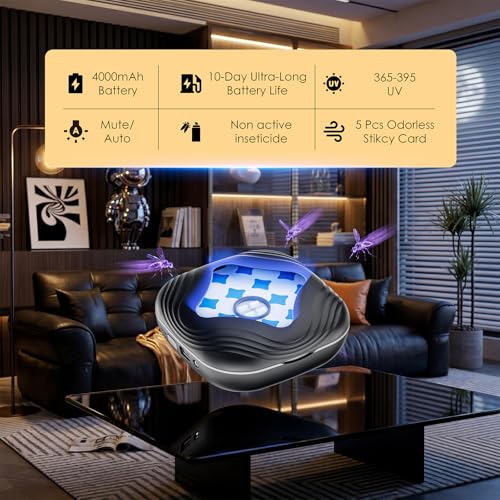 Image of Flying Trap Insect, 2 in 1 Portable Fruit Fly Trap 4000 mAh, 1 Trap Black and 5 Glue Cards, Fruit Fly Traps for Gnat, Moth, Mosquito, Suitable for Home, Outside,Patio,Backyard,Camping