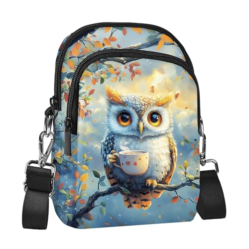 Owl Small Crossbody Bags for Women Cell Phone Purse Lightweight Over Shoulder Bags with Adjustable S