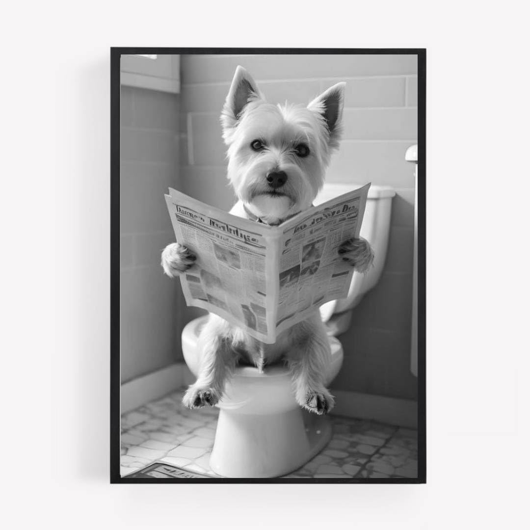 gfc Funny Bathroom Toilet animal Print Picture Poster westie dog on a toilet reading newspaper A4 UNFRAMED wall art Home decor Decorating