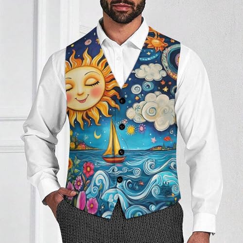 Sun And Moon Face Men's Suit Vests Dress Vest V-Neck Waistcoat Slim Business Formal with Pocket2