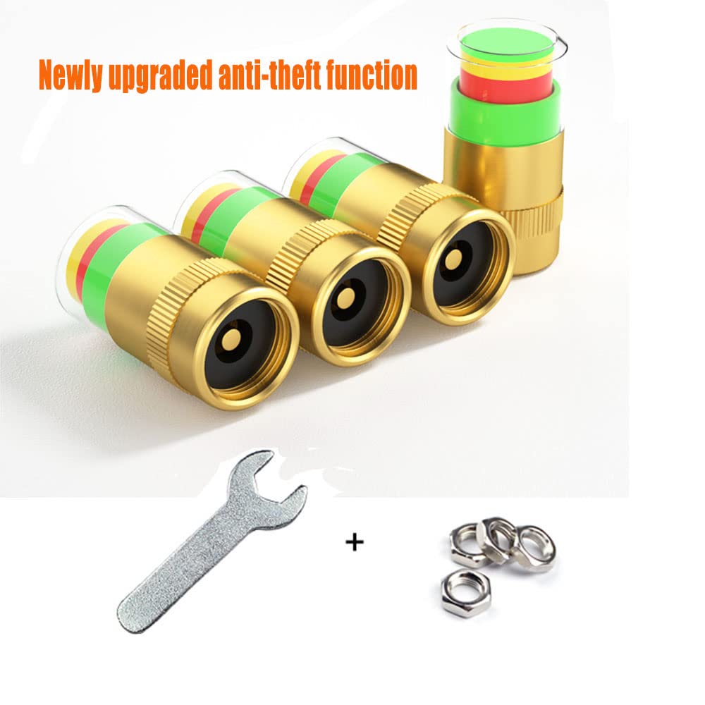 Bouchons Valve Pneu ANCLLO - Lot De 4 Avec Indicateur Pression - 3 Couleurs (Vert/Jaune/Rouge) - Pour Voiture