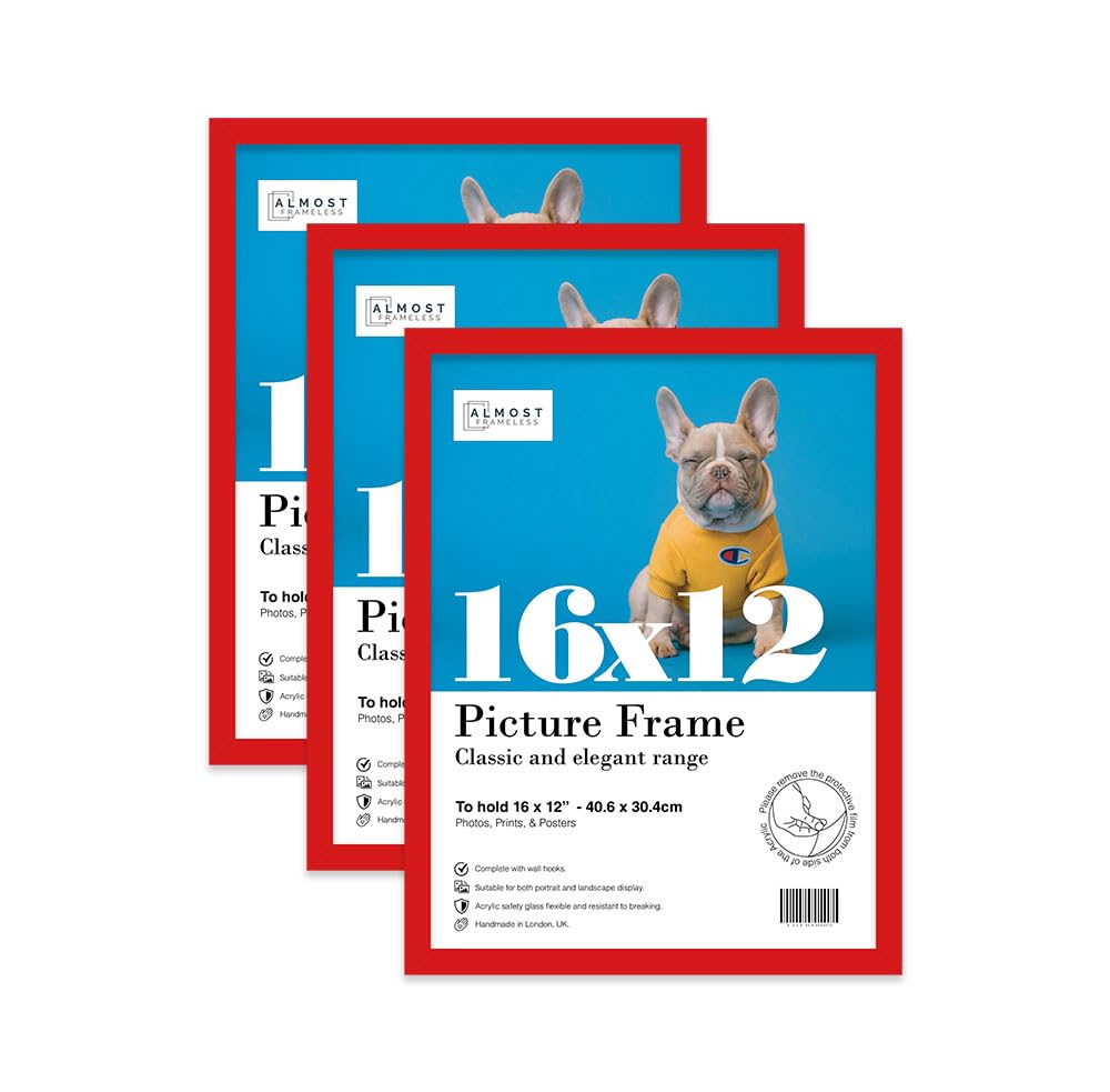 Almost Frameless 16x12 Red Picture Frame Set of 3, Display 16x12 Picture Gallery Wall, Poster, Photo, Artwork, or Print, Yellow