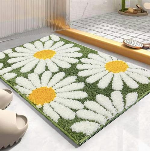 Roseate Flower Super Soft (40x60 cm) Microfiber 2000 GSM Bath Mat Super Absorbent Anti-Skid Door Mats for Home/Bathroom/Bedroom/Kitchen/Floor Mat (Green) Pack of 1 2 51riWZf+K4L