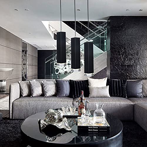 Luz de suspensión rectangular negra de diseño simple para renovar techos altos con lámpara larga 8
